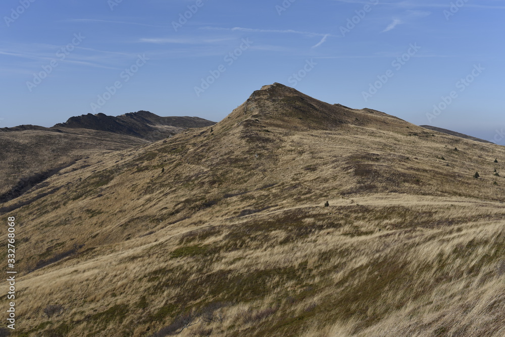 Bieszczady Mountain park with top view in high sun Bieszczady Mountain park with top view in high sun