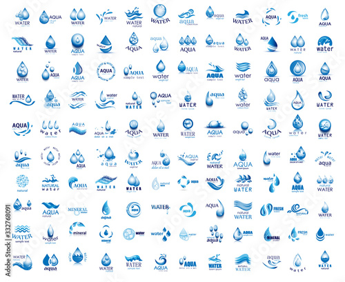 Water Splash Vector And Drop Logo Set - Isolated On White. Vector Collection Of Flat Water Splash and Drop Logo. Icons For Droplet  Water Wave  Rain  Raindrop  Company Logo And Bubble Design