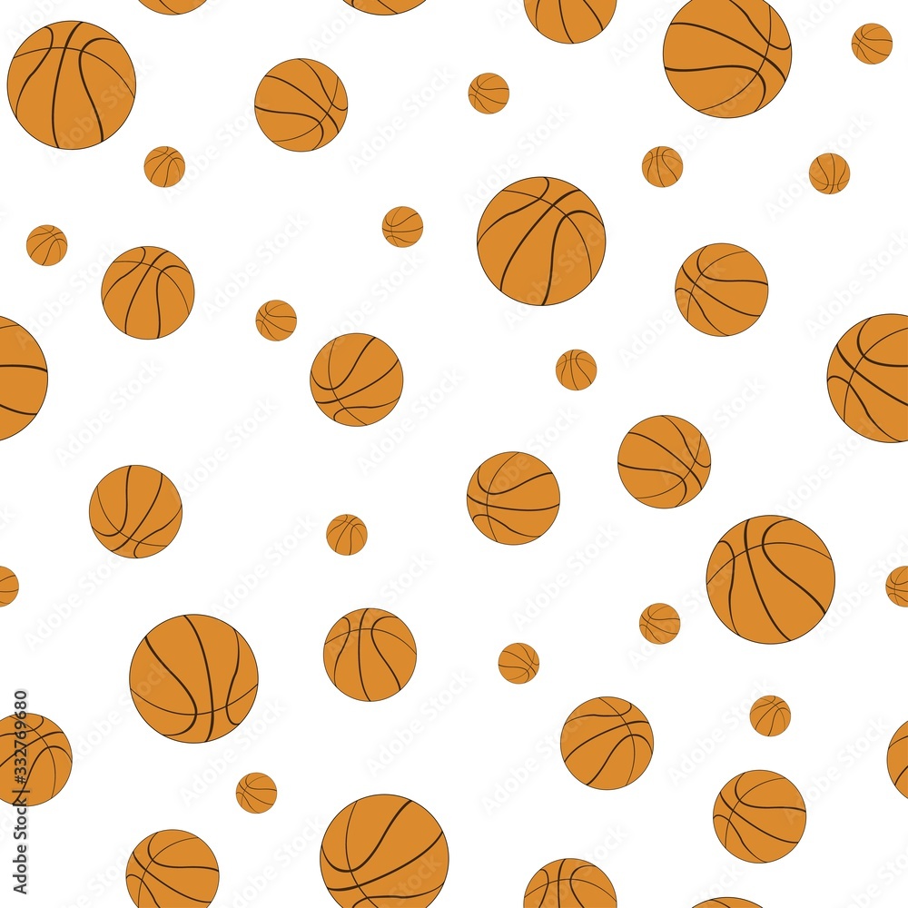 Seamless background with basketballs. Vector drawing.