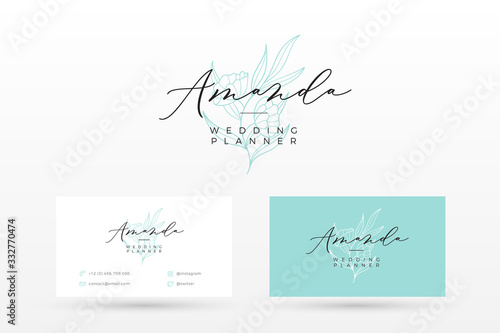 Minimalist hand drawn floral logo and business card