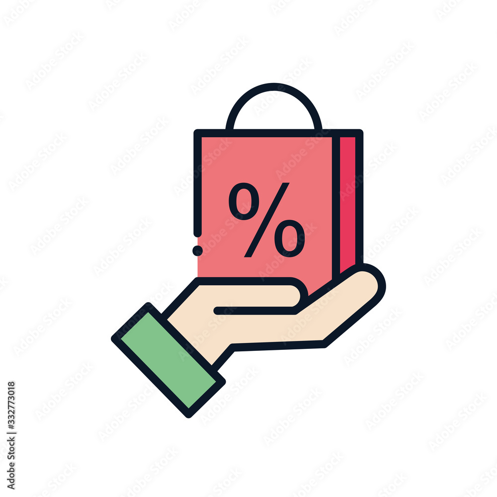 sale bag over hand line fill style icon vector design sale bag over hand line fill style icon vector design