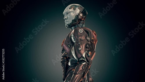 Red human-like robot turnaround, grunge 3d rendering  turnaround with alpha photo