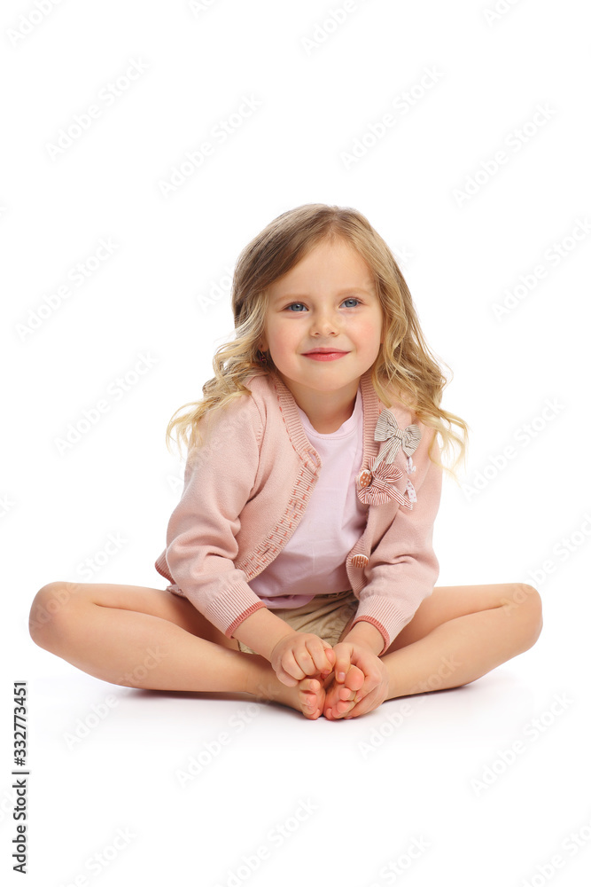 Little cute girl on a white background Little cute girl on a white background