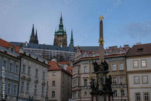 Monument, old town and St. Vitus cathedral, Prague