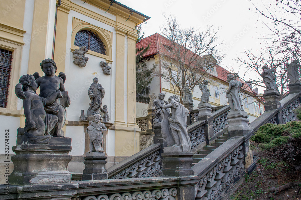 Stairs with cupid statues near Loreto (Loreta), Prague