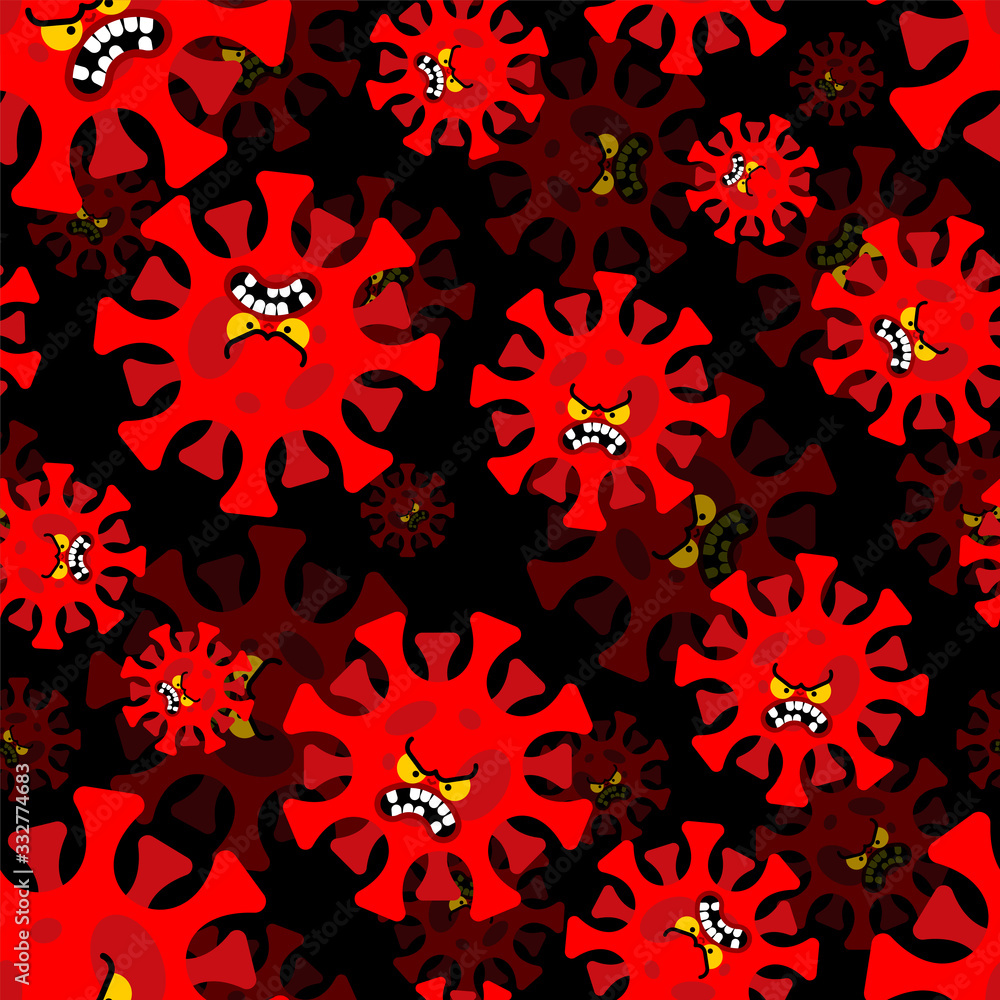 Angry Coronavirus pattern seamless. Evil virus background. Global epidemic disease 2019-nCoV ornament virus. Pandemic concept texture Angry Coronavirus pattern seamless. Evil virus background. Global epidemic disease 2019-nCoV ornament virus. Pandemic concept texture