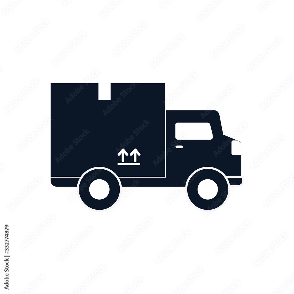 Isolated delivery box over truck silhouette style icon vector design Isolated delivery box over truck silhouette style icon vector design