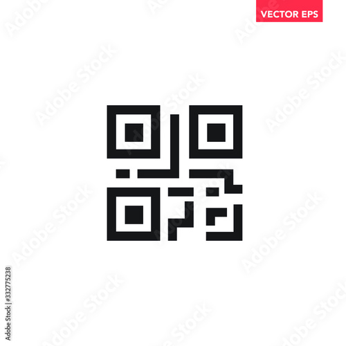 Black scanning qarcode on phone screen icon, simple business coding flat design vector pictogram vector for app ads logotype web website button ui ux interface elements isolated on white background