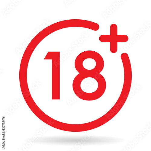 simple 18 plus red icon. concept of ui emblem, unusual ban symbol, censure adult permit and x-rated age limit mark.