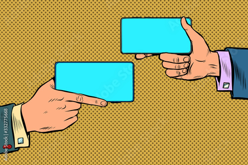 Duel business negotiations. business online communication smartphone