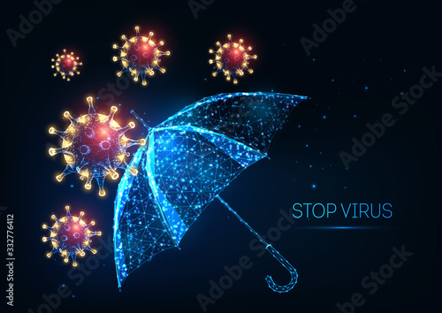 Futuristic covid-19 coronavirus disease protection concept on dark blue background