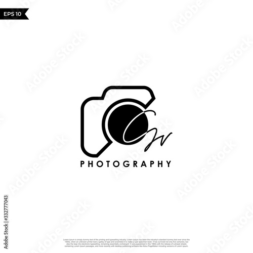 Initial Letter GV with camera. Logo photography simple luxury vector.