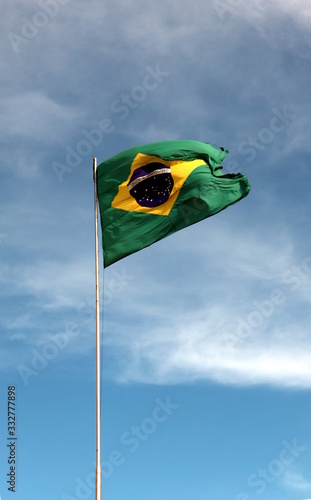 Textile Fabric National Flag of Brazil Waving at the Top