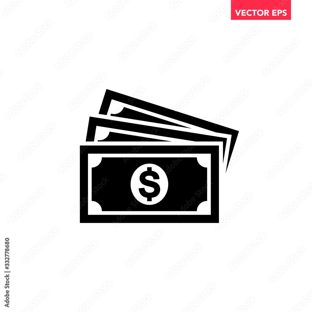 Cash Inn Icon Black paper cash in fan shape icon, simple infographic interface ...