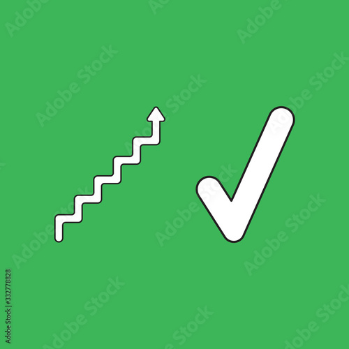 Vector icon concept of stairs with arrow up with check mark.