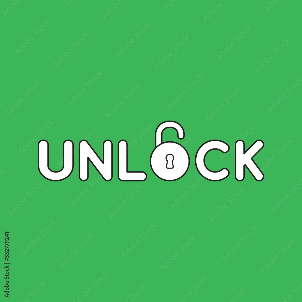 Vector icon concept of unlock text with opened padlock. Vector icon concept of unlock text with opened padlock.