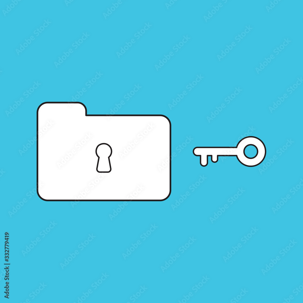 Vector icon concept of closed folder and keyhole with key. Vector icon concept of closed folder and keyhole with key.