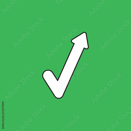Vector icon concept of check mark with arrow pointing up.