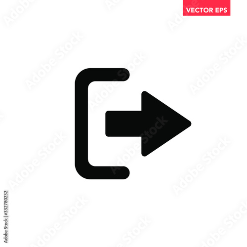 Black logout exit arrow icon, sign out log out file share import export, simple flat design concept vector for app ads web banner button ui ux interface elements isolated on white background