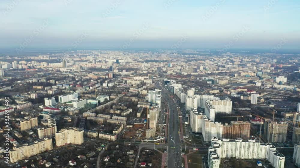 Aerial view cityscape. Townscape view in Minsk, hyperlapse. Aerial view cityscape. Townscape view in Minsk, hyperlapse.