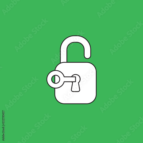 Vector icon concept of key unlocked padlock.