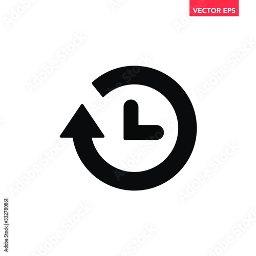 Black set passage time function icon, speed up clock with arrow, simple motion flat design digital clipart vector app ads web banner button ui ux logo interface elements isolated on white background