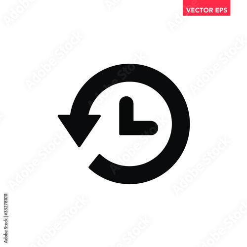 Black set clock with arrow function icon, simple round account history timer flat design digital clipart vector app ads web banner button ui ux logo interface elements isolated on white background