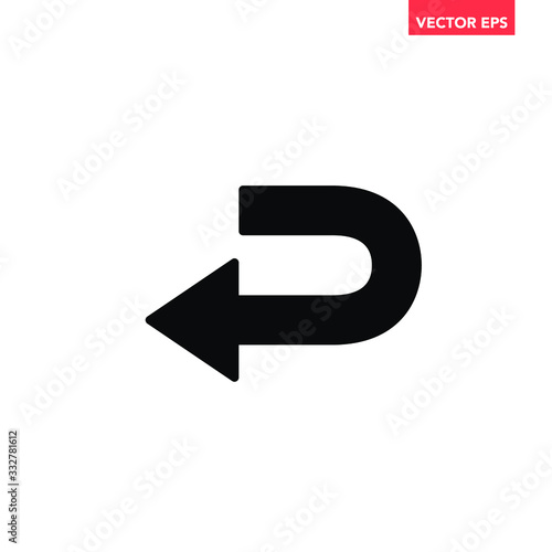 Black go back return arrow icon, simple vector u turn shape pointer flat design pictogram concept vector for app ads web banner button ui ux interface elements isolated on white background