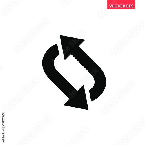 Black single 2 replay reload glyphs arrows icon, vector two u turn simple flat design round workflow refresh interface infographic element for app ui ux logo web button isolated on white background