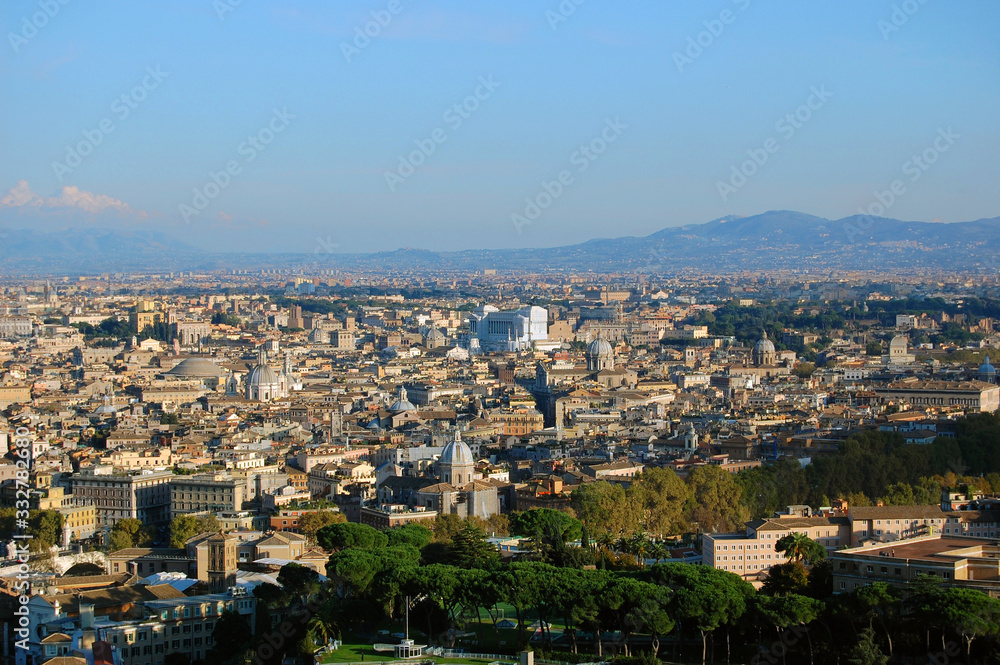 Beautiful city view of Rome, Italy from St Peter basilica tower