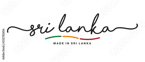 Made in Sri Lanka handwritten calligraphic lettering logo sticker flag ribbon banner