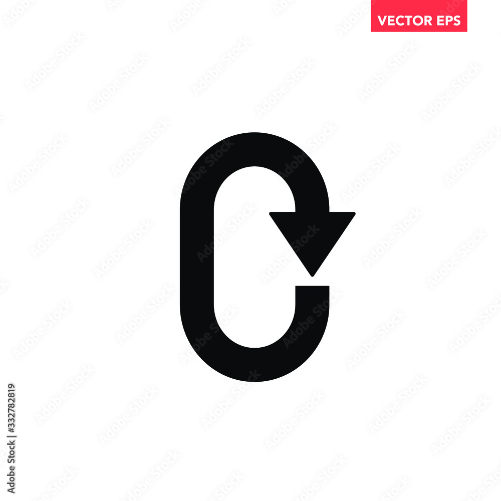 Black single replay reload glyphs arrow icon ,vector u turn shape ...