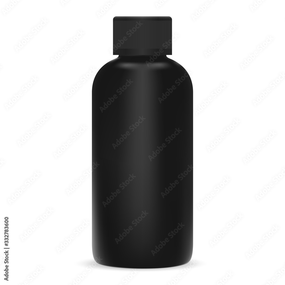 Black cosmetic bottle. Plastic shampoo package blank. Empty bath shower package mockup. Medical product container design Black cosmetic bottle. Plastic shampoo package blank. Empty bath shower package mockup. Medical product container design