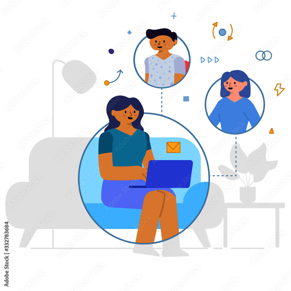 Flat Style Design. Freelancer Working at Home Telecommuting Vector Illustration Flat Style Design. Freelancer Working at Home Telecommuting Vector Illustration