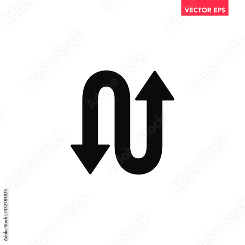 Black single 2 way double curved arrows icon, simple up down flat design concept vector for app ads web banner button ui ux interface elements isolated on white background