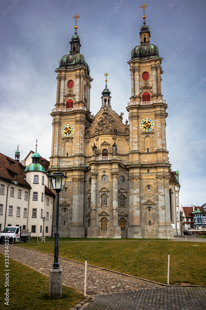 Church on main square in St Gallen, town in Switzerland