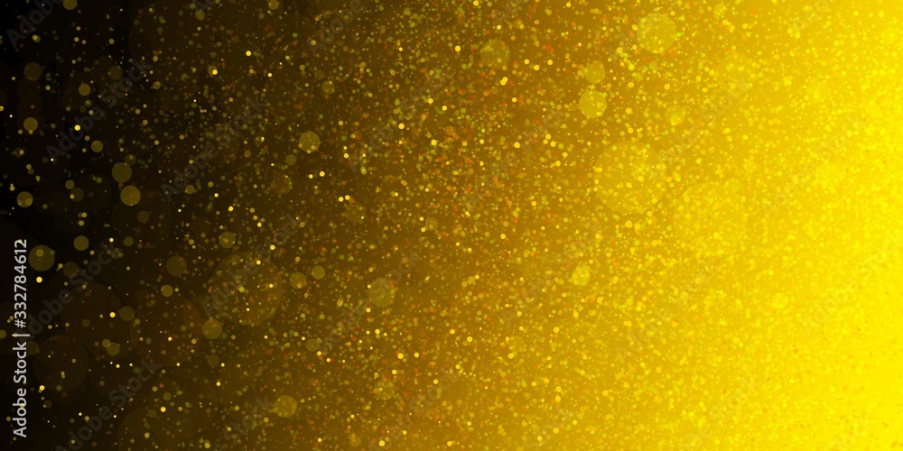 Gold glitter background with bright sparkling circles or blurred bokeh lights on black background, yellow abstract pattern of shimmery golden sparkles in holiday Christmas design effect