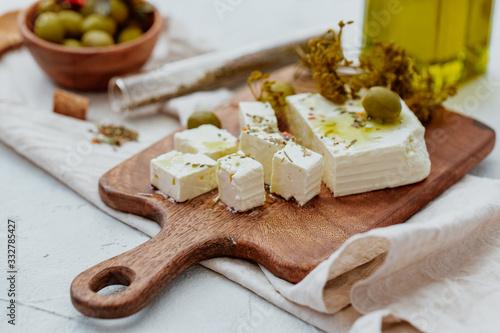 Photography Fresh Greek Feta Cheese with olives