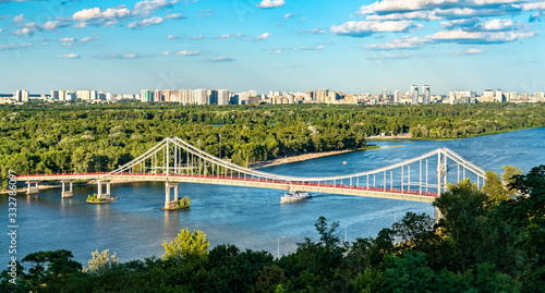 Pedestrian bridge across the Dnieper river in Kiev, Ukraine