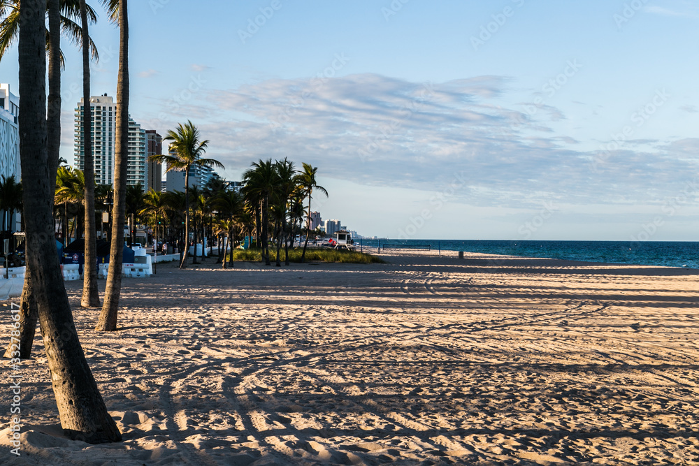 Empty Florida beach after mayors announce beach closures because of coronavirus concerns,  Fort Lauderdale, Florida. 