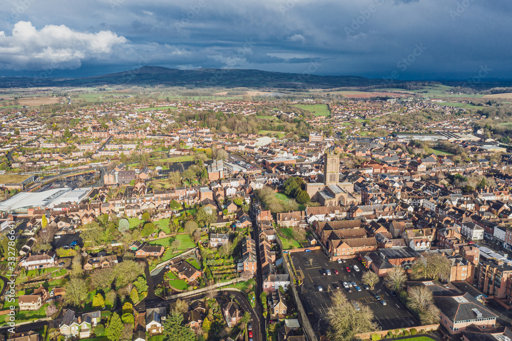 Aerial View over Ludlow Town at Spring