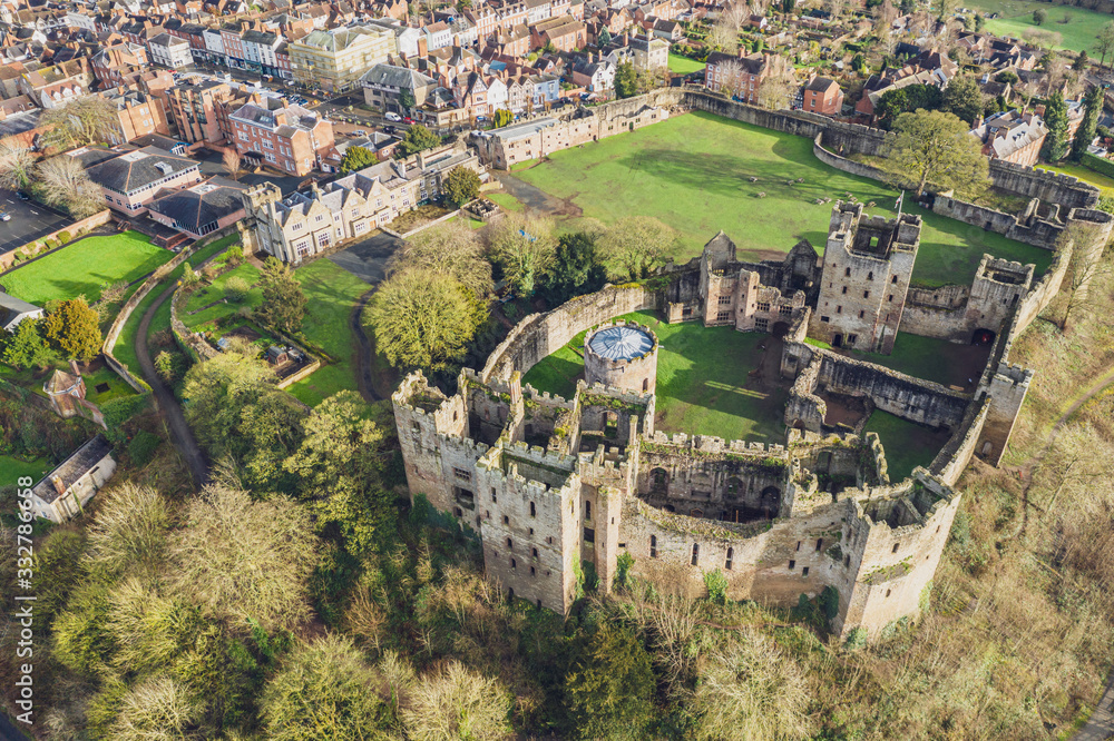 Aerial View over Ludlow Castle in Shropshire
