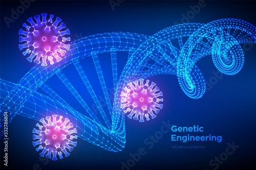 DNA sequence and COVID-19 infection virus cells. Coronavirus 2019-nCov. Abstract novel coronavirus bacteria. DNA molecules structure mesh. Pandemic risk medical background. Vector illustration.