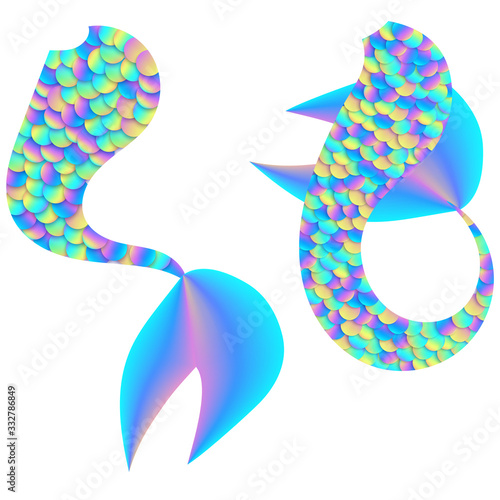 Mermaid drawing holographic tail. Sequins isolated. Mermaid glitter fabric texture. Colorful mermaid sequins isolated.