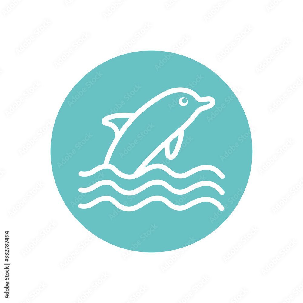 Obraz premium Isolated dolphin line block style icon vector design