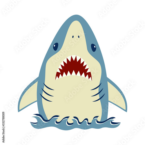 card of cute shark isolated on white, animal marine print