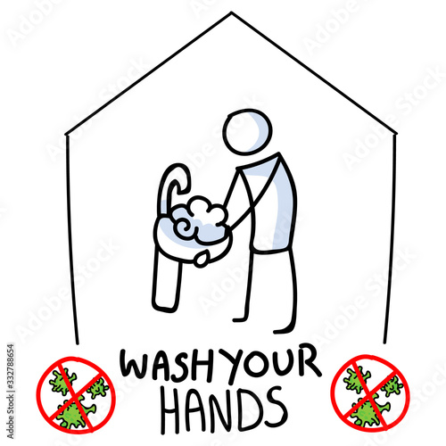 Corona virus covid 19 stay home stick figure in self quarantine activity infographic. Self isolate support. stickman washing hands graphic. Viral isolation information. Vector caution sars cov 2 help.