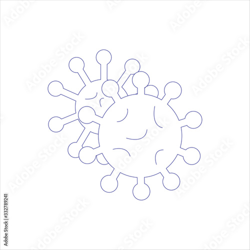 Icon of two covid-19 molecules in centre of circles on blue tones. Illustration for news column, for banner or poster or textile