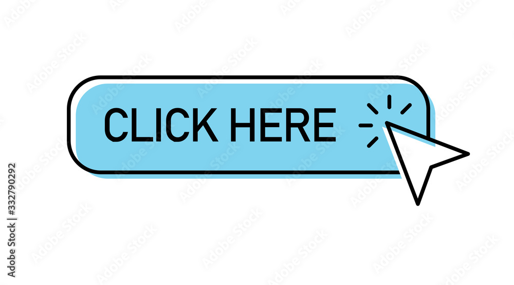 Click here button with arrow pointer clicking. Cursor pointer. Click here button with arrow pointer clicking. Cursor pointer.