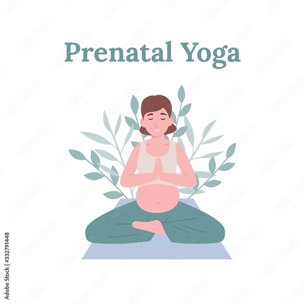 Concept young pregnant woman practicing yoga in lotus pose. Flat vector cartoon modern style illustration. Concept young pregnant woman practicing yoga in lotus pose. Flat vector cartoon modern style illustration.
